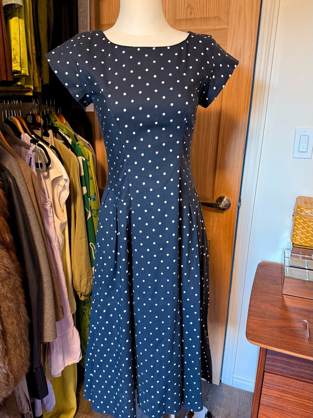 Vintage Encore Black and White Polka Dot Midi Dress